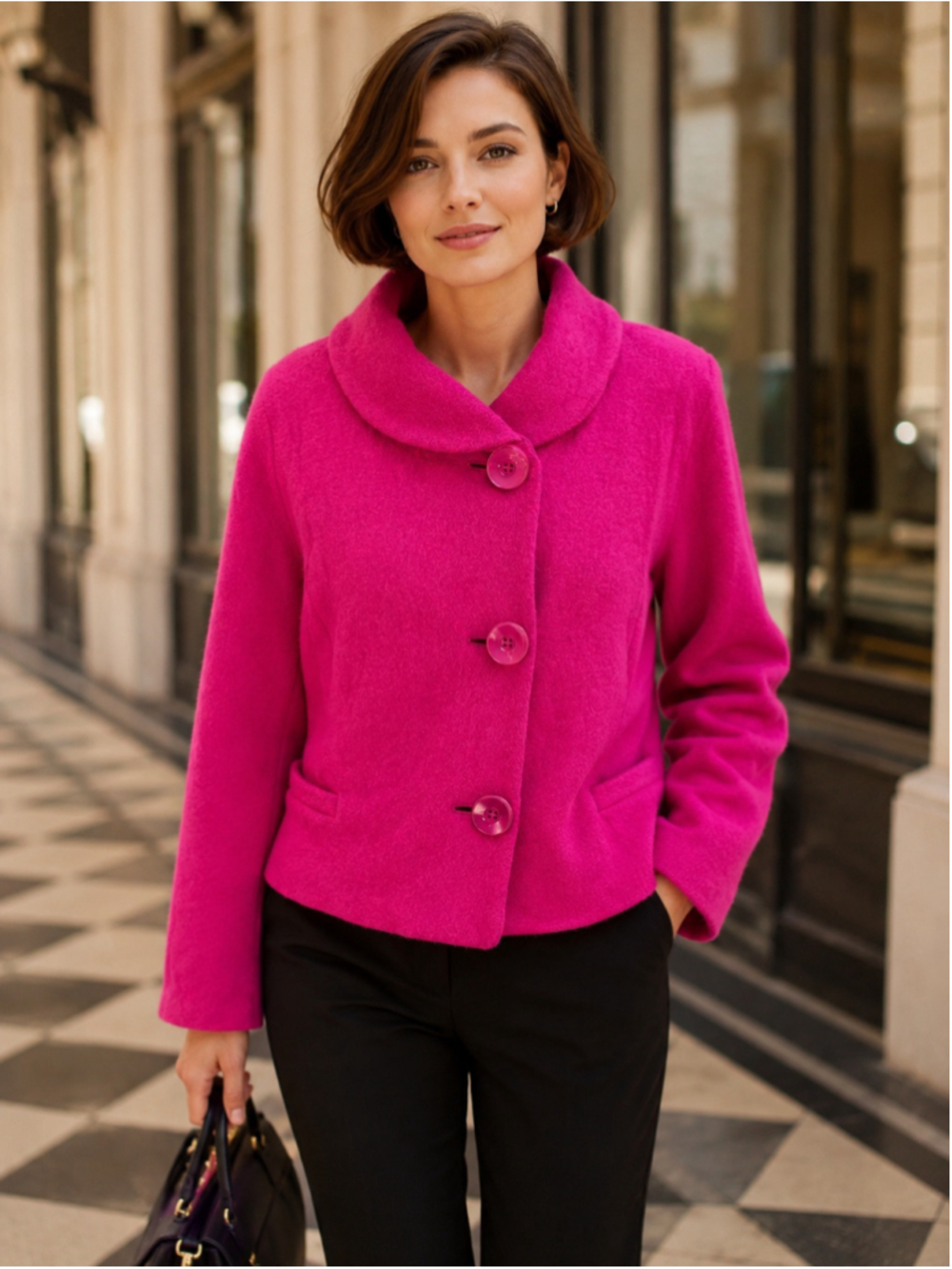 Geiger Jacket Women’s 12 Boiled Wool Button Up Maximalism Dopamine Mod Fuchsia